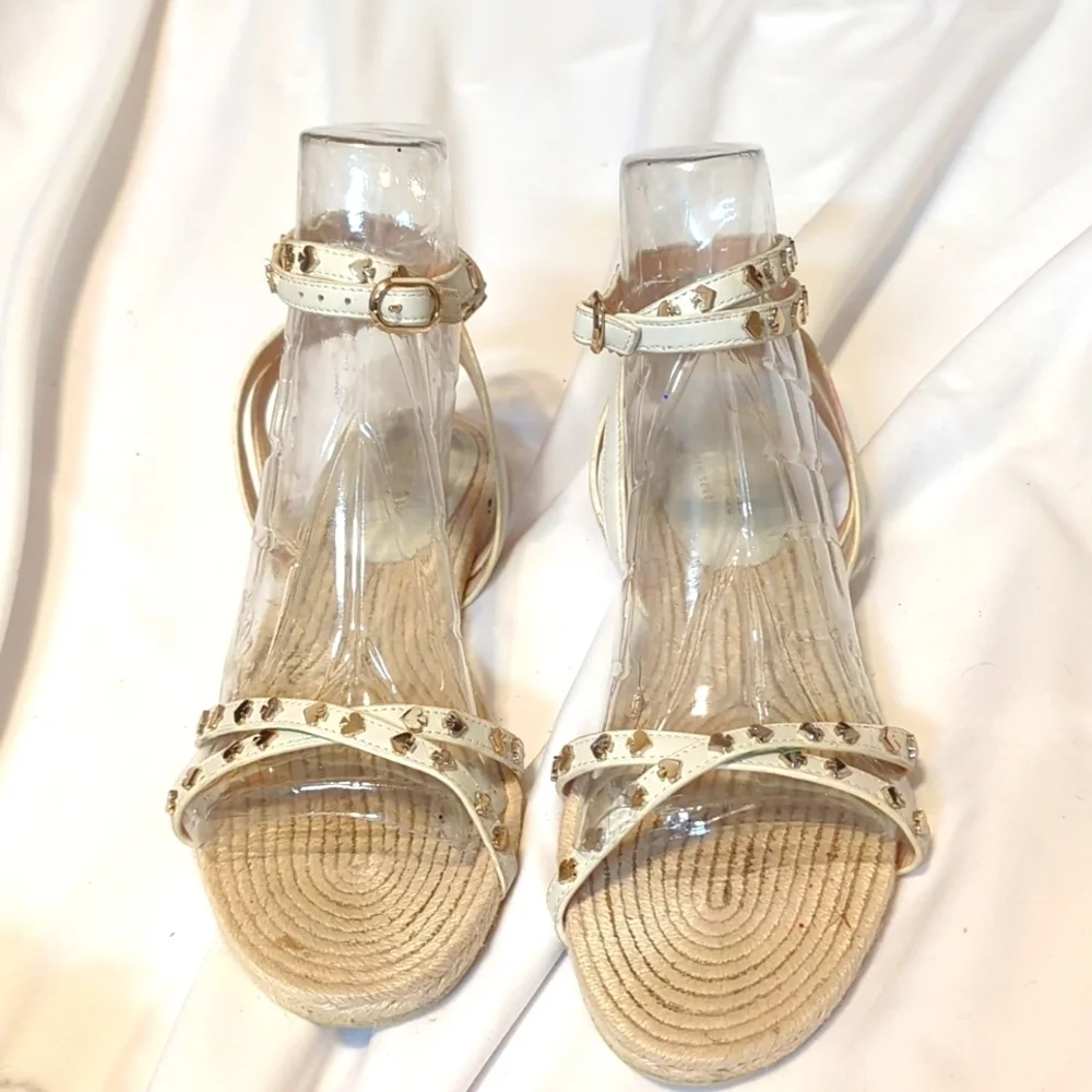 Kate Spade White Espadrilles with Gold Spade Logos on Straps Size 9.5